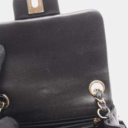 Pre Owned Chanel Chocobar Mini Flap Shoulder Bag In Lambskin Leather Black