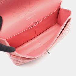 Pre Owned Chanel Deca Matelasse 30 Classic Large Double-Flap Shoulder Bag In Lambskin Leather Pink