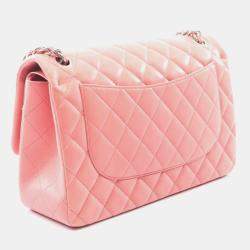 Pre Owned Chanel Deca Matelasse 30 Classic Large Double-Flap Shoulder Bag In Lambskin Leather Pink