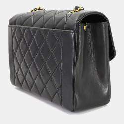 Pre Owned Chanel Diana Matelasse Chain Shoulder Bag In Black Lambskin