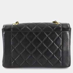Pre Owned Chanel Diana Matelasse Chain Shoulder Bag In Black Lambskin