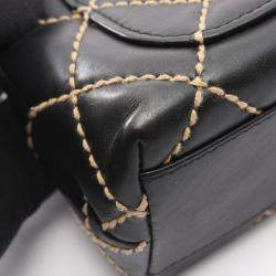Pre Owned Chanel Wild Stitch Top Handle Handbag Leather Black