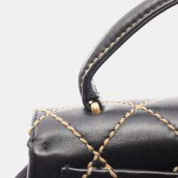 Pre Owned Chanel Wild Stitch Top Handle Handbag Leather Black