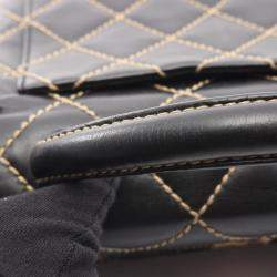 Pre Owned Chanel Wild Stitch Top Handle Handbag Leather Black