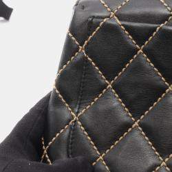 Pre Owned Chanel Wild Stitch Top Handle Handbag Leather Black