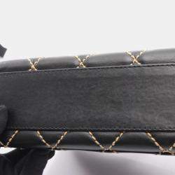 Pre Owned Chanel Wild Stitch Top Handle Handbag Leather Black
