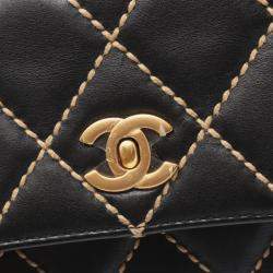 Pre Owned Chanel Wild Stitch Top Handle Handbag Leather Black