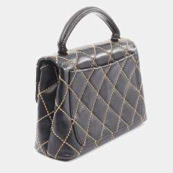 Pre Owned Chanel Wild Stitch Top Handle Handbag Leather Black
