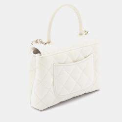 Pre Owned Chanel Coco Handle Mini Matelasse Shoulder Bag In Grained Calfskin Leather White