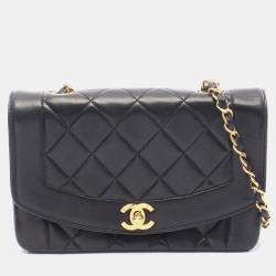 Pre Owned Chanel Matelasse Diana Flap Shoulder Bag In Lambskin Leather Black