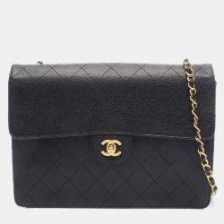 Pre Owned Chanel Matelasse Shoulder Bag In Grained Calfskin Leather Black