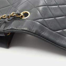 Pre Owned Chanel Matelasse Diana Flap Shoulder Bag In Lambskin Leather Black