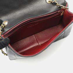 Pre Owned Chanel Matelasse Diana Flap Shoulder Bag In Lambskin Leather Black