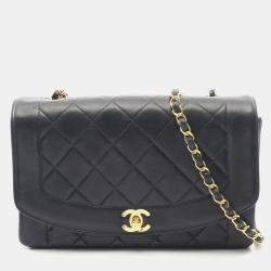 Pre Owned Chanel Matelasse Diana Flap Shoulder Bag In Lambskin Leather Black