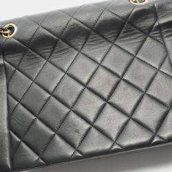 Pre Owned Chanel Matelasse Diana Flap Shoulder Bag In Lambskin Leather Black