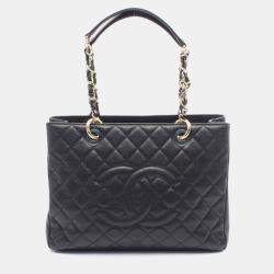Pre Owned Chanel Matelasse Grand Shopping Gst Tote Bag In Grained Calfskin Leather Black