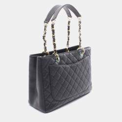 Pre Owned Chanel Matelasse Grand Shopping Gst Tote Bag In Grained Calfskin Leather Black