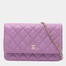Pre Owned Chanel Matelasse Shoulder Bag Leather Purple
