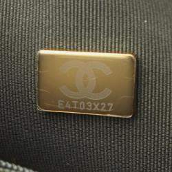 Pre Owned Chanel Small Top Handle Matelasse Shoulder Bag In Grained Calfskin Leather Khaki