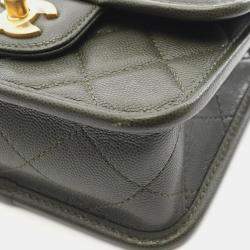 Pre Owned Chanel Small Top Handle Matelasse Shoulder Bag In Grained Calfskin Leather Khaki