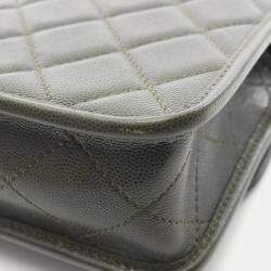 Pre Owned Chanel Small Top Handle Matelasse Shoulder Bag In Grained Calfskin Leather Khaki