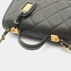 Pre Owned Chanel Small Top Handle Matelasse Shoulder Bag In Grained Calfskin Leather Khaki