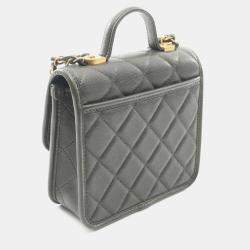 Pre Owned Chanel Small Top Handle Matelasse Shoulder Bag In Grained Calfskin Leather Khaki