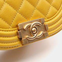 Pre Owned Chanel Boy Chanel Small Shoulder Bag In Grained Calfskin Leather Yellow 
