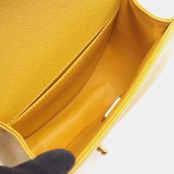 Pre Owned Chanel Boy Chanel Small Shoulder Bag In Grained Calfskin Leather Yellow 