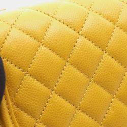 Pre Owned Chanel Boy Chanel Small Shoulder Bag In Grained Calfskin Leather Yellow 