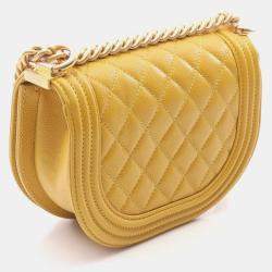 Pre Owned Chanel Boy Chanel Small Shoulder Bag In Grained Calfskin Leather Yellow 