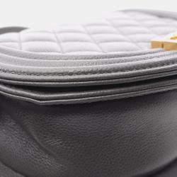 Pre Owned Chanel Boy Chanel Small Shoulder Bag In Grained Calfskin Leather Gray