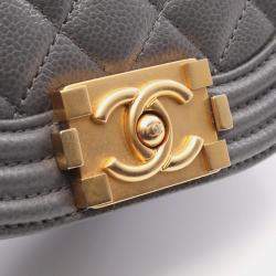 Pre Owned Chanel Boy Chanel Small Shoulder Bag In Grained Calfskin Leather Gray