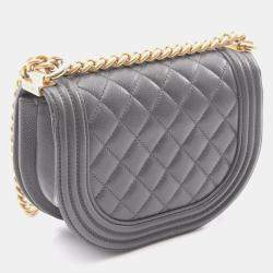 Pre Owned Chanel Boy Chanel Small Shoulder Bag In Grained Calfskin Leather Gray