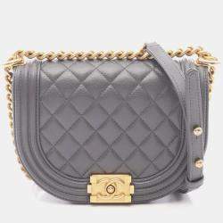 Pre Owned Chanel Boy Chanel Small Shoulder Bag In Grained Calfskin Leather Gray