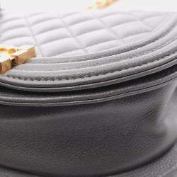 Pre Owned Chanel Boy Chanel Small Shoulder Bag In Grained Calfskin Leather Gray