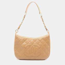 Pre Owned Chanel Coco Mark Shoulder Bag In Beige Calfskin Leather