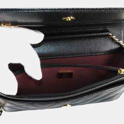 Pre Owned Chanel Matelasse Classic Chain Wallet In Black Caviar Leather