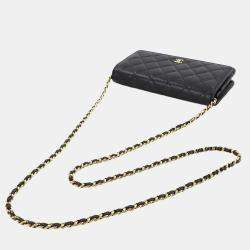 Pre Owned Chanel Matelasse Classic Chain Wallet In Black Caviar Leather