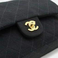 Pre Owned Chanel Matelasse 25 Coco Mark Double Flap Chain Shoulder Bag Black Cotton Jersey