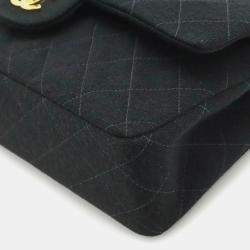 Pre Owned Chanel Matelasse 25 Coco Mark Double Flap Chain Shoulder Bag Black Cotton Jersey