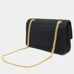 Pre Owned Chanel Matelasse 25 Coco Mark Double Flap Chain Shoulder Bag Black Cotton Jersey