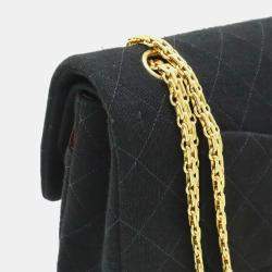 Pre Owned Chanel Matelasse 25 Coco Mark Double Flap Chain Shoulder Bag Black Cotton Jersey