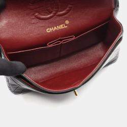 Pre Owned Chanel Matelasse Double Flap Shoulder Bag In Lambskin Leather Black
