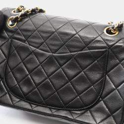 Pre Owned Chanel Matelasse Double Flap Shoulder Bag In Lambskin Leather Black