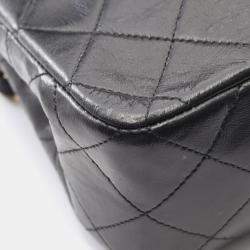 Pre Owned Chanel Matelasse Double Flap Shoulder Bag In Lambskin Leather Black