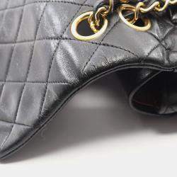 Pre Owned Chanel Matelasse Double Flap Shoulder Bag In Lambskin Leather Black