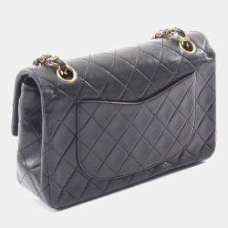 Pre Owned Chanel Matelasse Double Flap Shoulder Bag In Lambskin Leather Black