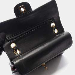 Pre Owned Chanel Matelasse Double Flap Shoulder Bag In Lambskin Leather Black