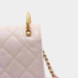 Pre Owned Chanel Matelasse Shoulder Bag In Lambskin Leather Pink
